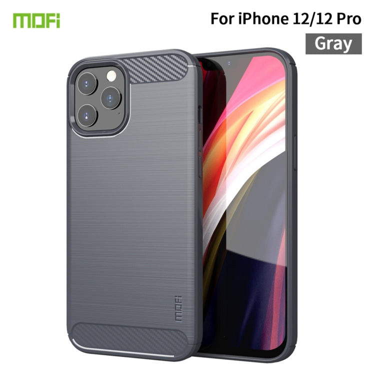For iPhone 12 / 12 Pro MOF Gentleness Series Brushed Texture Carbon Fiber Soft TPU Case(Gray) - iPhone 12 / 12 Pro Cases by MOFI | Online Shopping UK | buy2fix