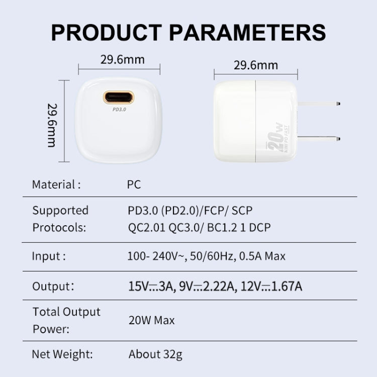 ENKAY APQ-011 Mini PD 20W USB-C / Type-C Port Fast Charger, US Plug(Black) by ENKAY