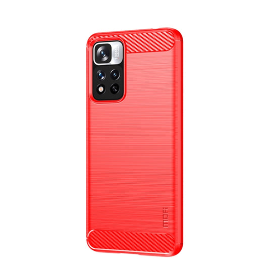 For Xiaomi Redmi Note11 Pro / Note 11 Pro+ MOFI Gentleness Series Brushed Texture Carbon Fiber Soft TPU Phone Case(Red) by MOFI