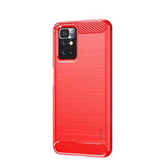 For Xiaomi Redmi 10 / 10 Prime MOFI Gentleness Series Brushed Texture Carbon Fiber Soft TPU Phone Case(Red) by MOFI
