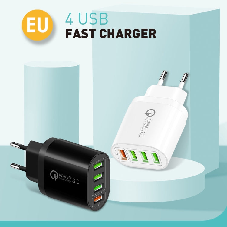 QC-04 QC3.0 + 3 x USB 2.0 Multi-ports Charger for Mobile Phone Tablet, EU Plug(Black) - USB Charger by buy2fix | Online Shopping UK | buy2fix