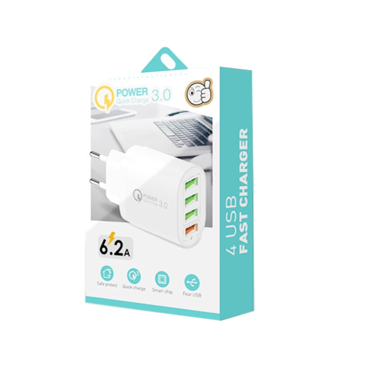 QC-04 QC3.0 + 3 x USB 2.0 Multi-ports Charger for Mobile Phone Tablet, EU Plug(Black) - USB Charger by buy2fix | Online Shopping UK | buy2fix