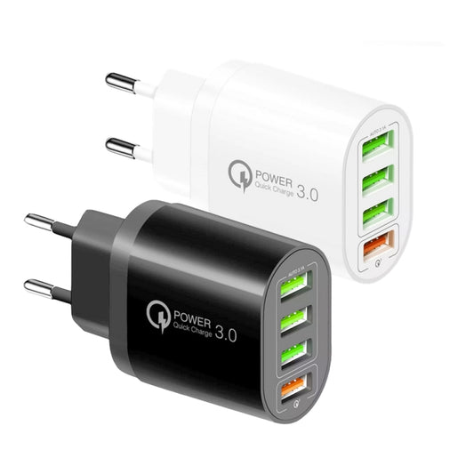 QC-04 QC3.0 + 3 x USB2.0 Multi-ports Charger with 3A USB to Micro USB Data Cable, EU Plug(White) by buy2fix