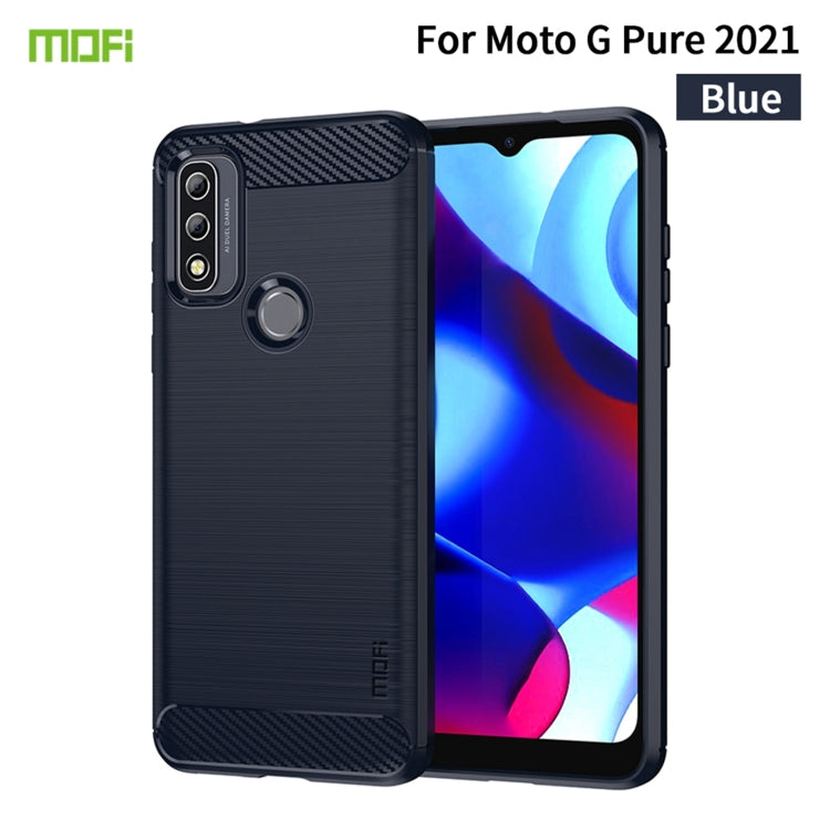 For Motorola Moto G Pure 2021 MOFI Gentleness Series Brushed Texture Carbon Fiber Soft TPU Case(Blue) - Motorola Cases by MOFI | Online Shopping UK | buy2fix