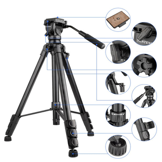 YUNTENG VCT-999 2m Aluminum Tripod Mount with Fluid Drag Damping Head by YUNTENG