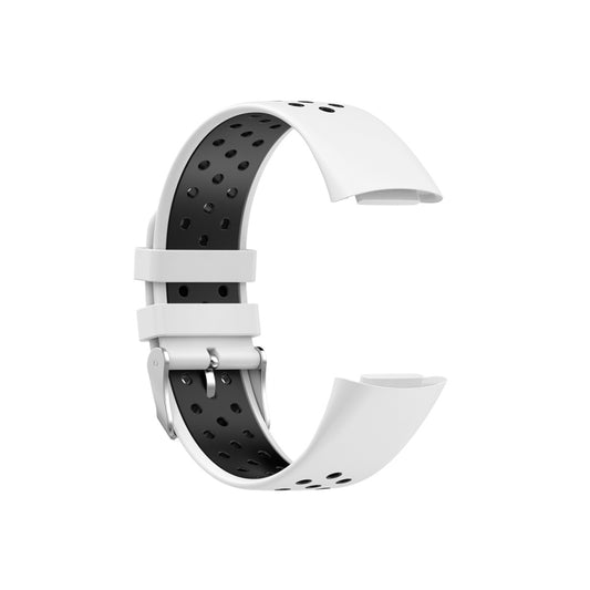 For Fitbit Charge 5 Double Color Metal Buckle Hole Silicone Watch Band(White Black) by buy2fix