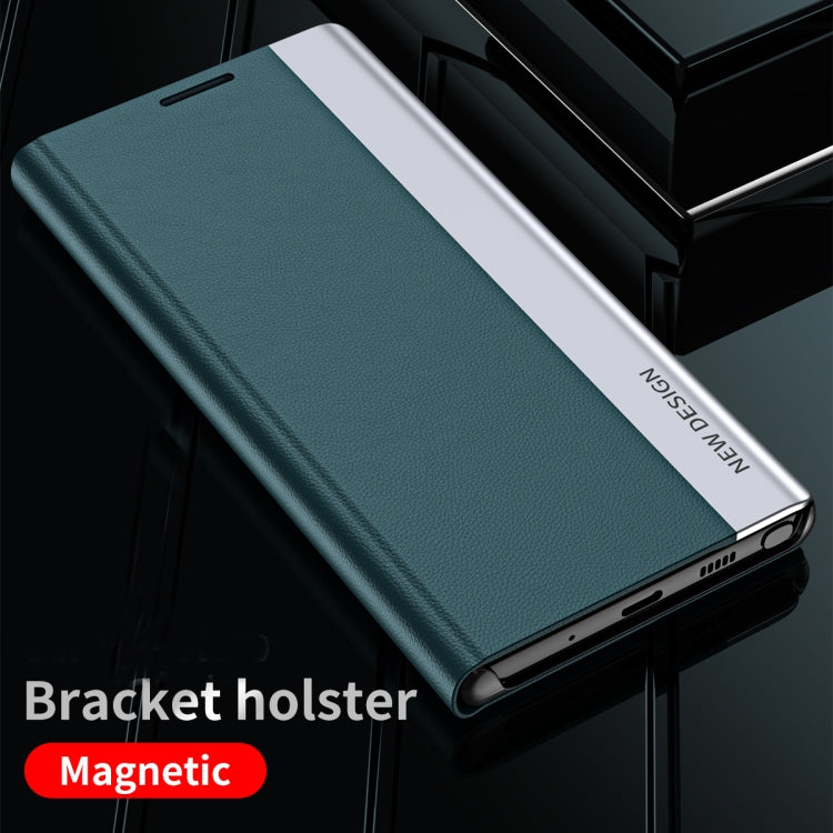 For Samsung Galaxy S22 5G Side Electroplated Magnetic Ultra-Thin Horizontal Flip Leather Case with Holder(Light Blue) - Galaxy S22 5G Cases by buy2fix | Online Shopping UK | buy2fix