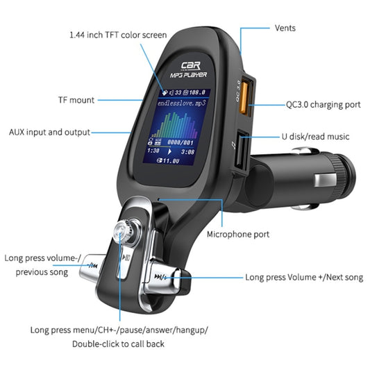 BT28 Car Color Screen Bluetooth MP3 Player AUX FM Transmitter QC3.0 - Bluetooth Car Kits by buy2fix | Online Shopping UK | buy2fix