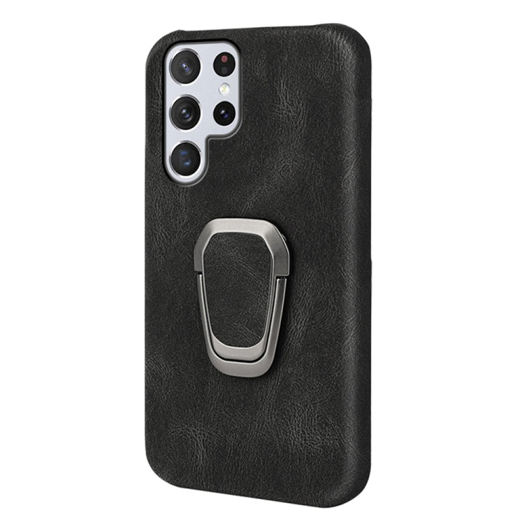 Ring Holder PU Phone Case For Samsung Galaxy S22 Ultra 5G(Black) - Galaxy S22 Ultra 5G Cases by buy2fix | Online Shopping UK | buy2fix