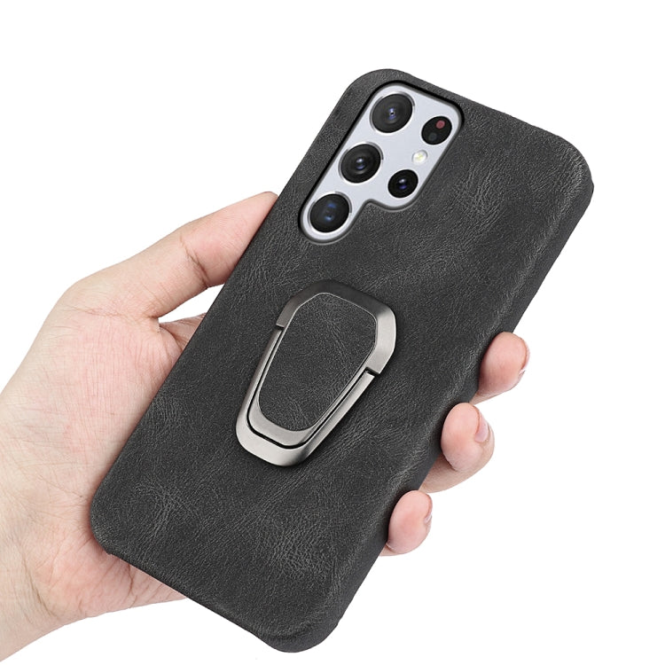 Ring Holder PU Phone Case For Samsung Galaxy S22 Ultra 5G(Black) - Galaxy S22 Ultra 5G Cases by buy2fix | Online Shopping UK | buy2fix