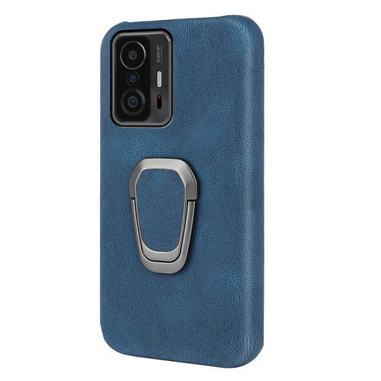 Ring Holder PU Phone Case For Xiaomi Mi 11T / 11T Pro(Blue) by buy2fix