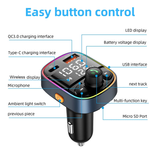 C87B PD QC3.0 Quick Charger Bluetooth 5.0 FM Transmitter Hands-free MP3 U Disk Car Music Player Kit - Bluetooth Car Kits by buy2fix | Online Shopping UK | buy2fix