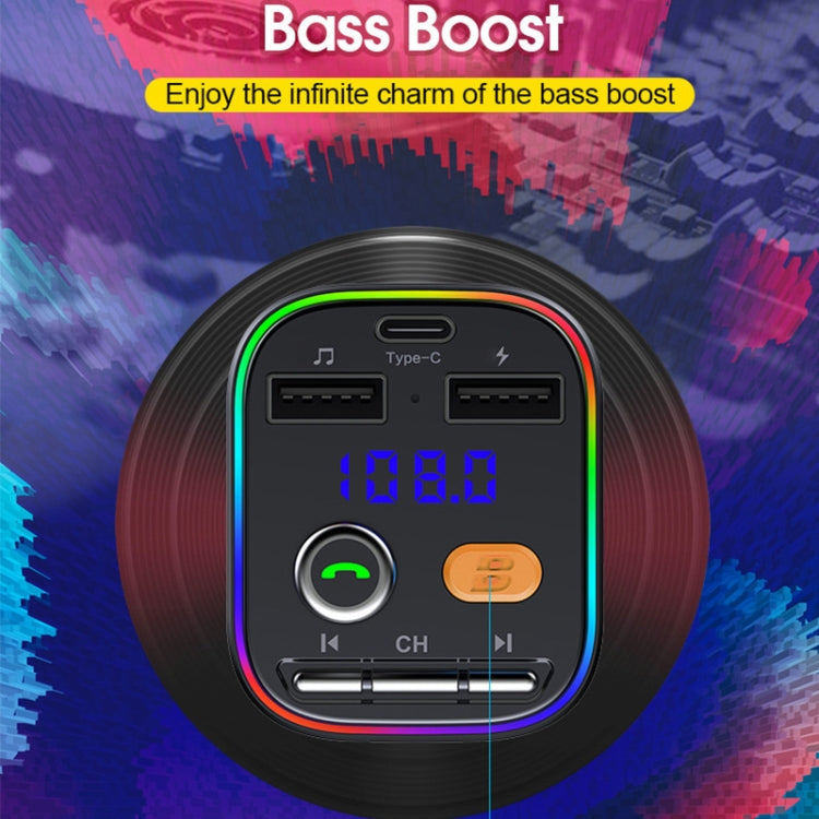 T48C Car Bluetooth 5.0 Fm Transmitter Kit Dual USB with Type-C 5V 2.4A Car Charger - Bluetooth Car Kits by buy2fix | Online Shopping UK | buy2fix