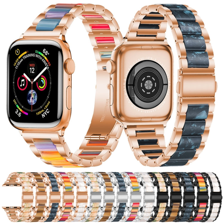 Metal + Resin Watch Band For Apple Watch Series 9&8&7 41mm / SE 3&SE 2&6&SE&5&4 40mm / 3&2&1 38mm(Silver White) - Watch Bands by buy2fix | Online Shopping UK | buy2fix
