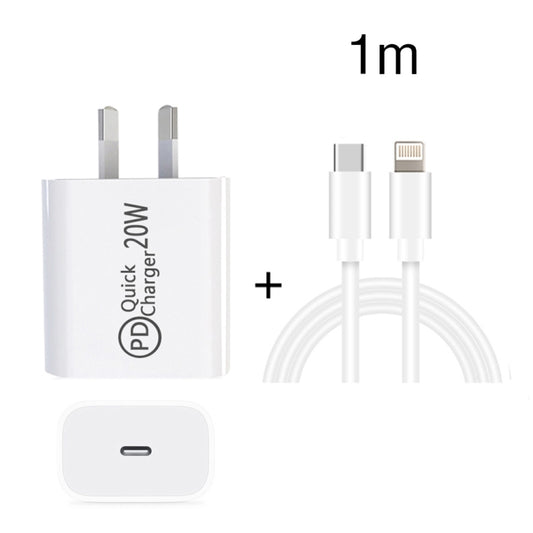 1m AU-20W PD USB-C / Type-C Travel Charger with USB-C to 8 Pin Data Cable, AU Plug by buy2fix