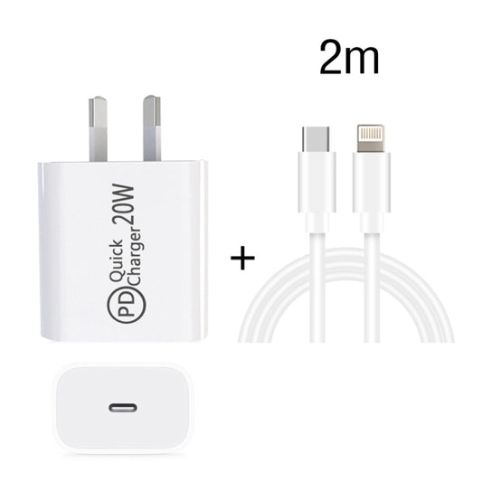 2m AU-20W PD USB-C / Type-C Travel Charger with USB-C to 8 Pin Data Cable, AU Plug by buy2fix