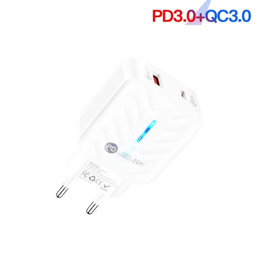 PD03 20W Type-C + QC3.0 USB Charger with Indicator Light, EU Plug(White) by buy2fix