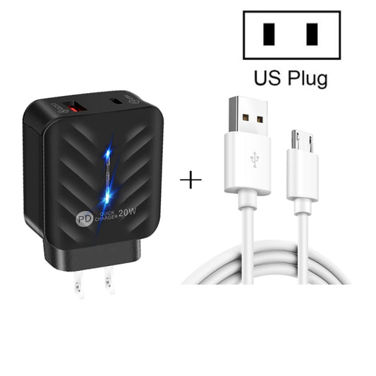 PD03 20W PD3.0 + QC3.0 USB Charger with USB to Micro USB Data Cable, US Plug(White) by buy2fix