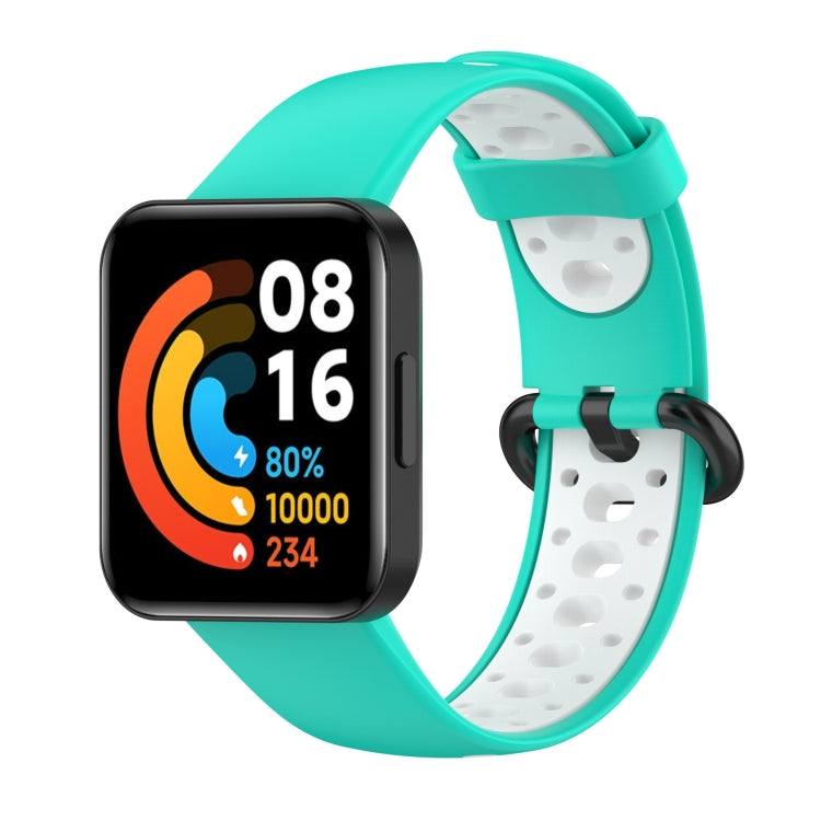 For Xiaomi Redmi Watch 2 Lite Two-Color Mixed Silicone Watch Band(Cyan+White) - Watch Bands by buy2fix | Online Shopping UK | buy2fix