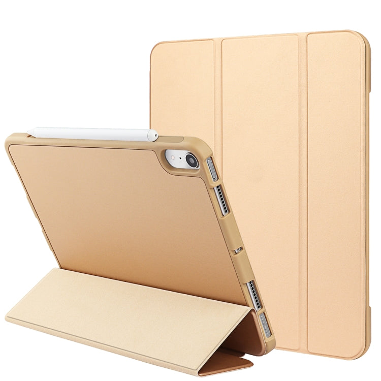 For iPad mini 6 / mini 2024 Tri-Fold Holder Leather Smart Tablet Case(Gold) - iPad mini 6 Cases by buy2fix | Online Shopping UK | buy2fix