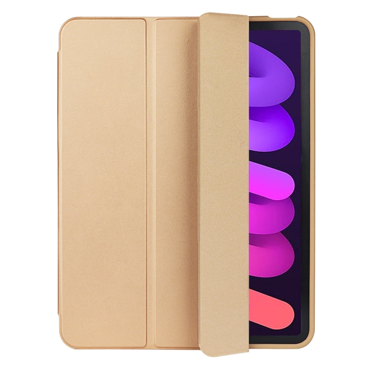 For iPad mini 6 / mini 2024 Tri-Fold Holder Leather Smart Tablet Case(Gold) - iPad mini 6 Cases by buy2fix | Online Shopping UK | buy2fix
