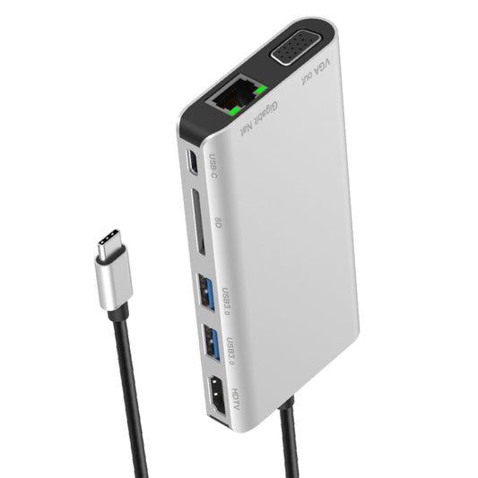 7 in 1 Type-C to RJ45+VGA+Type-C+SD Card Slot+USB3.0 x 2+HDMI Dock Hub Adapter by buy2fix