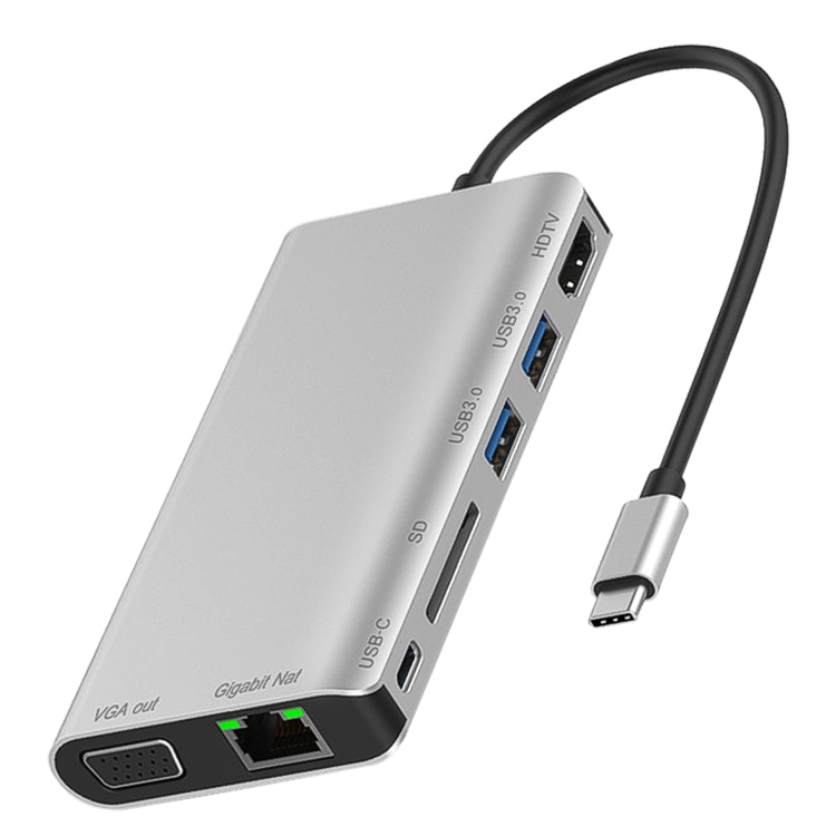 7 in 1 Type-C to RJ45+VGA+Type-C+SD Card Slot+USB3.0 x 2+HDMI Dock Hub Adapter - USB HUB by buy2fix | Online Shopping UK | buy2fix