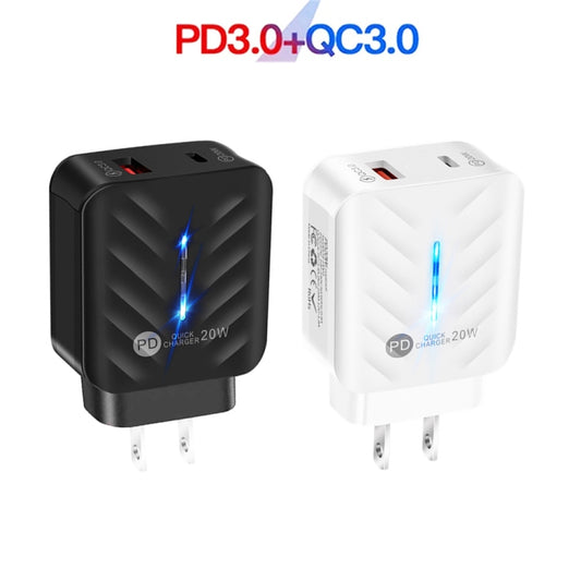 PD03 20W PD3.0 + QC3.0 USB Charger with Type-C to Type-C Data Cable, US Plug(Black) by buy2fix