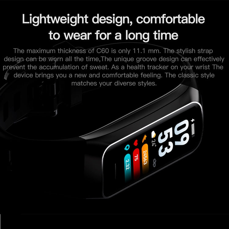 C60 IP67 Waterproof 1.1 inch Smart Fitness Band(Black) by buy2fix