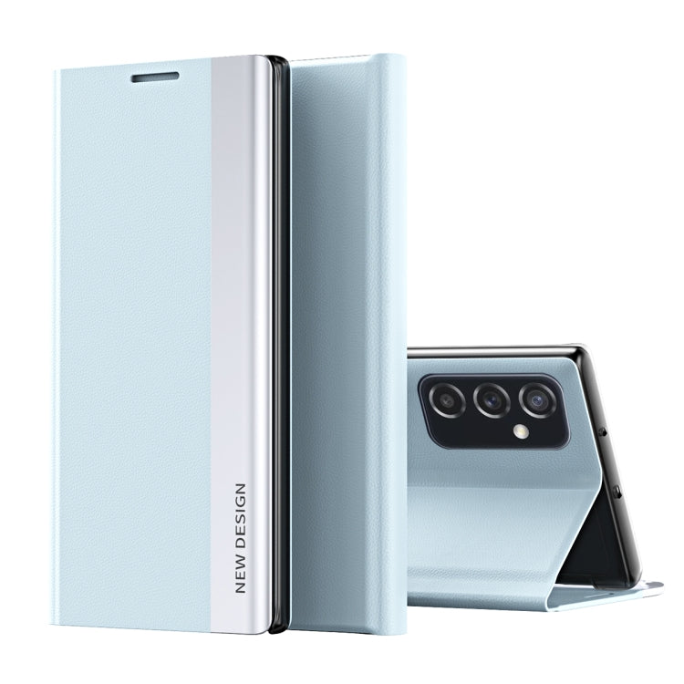 For Samsung Galaxy A33 5G Side Electroplated Magnetic Flip Leather Case with Holder(Light Blue) - Galaxy Phone Cases by buy2fix | Online Shopping UK | buy2fix