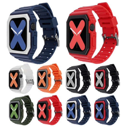 Silicone Strap with Case For Apple Watch Series 8&7 45mm / SE 2&6&SE&5&4 44mm / 3&2&1 42mm(Transparent White) by buy2fix