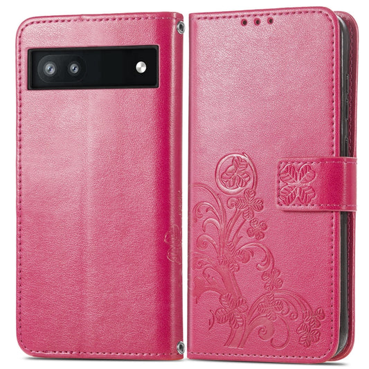 For Google Pixel 6a Four-leaf Clasp Embossed Buckle Leather Phone Case(Magenta) by buy2fix