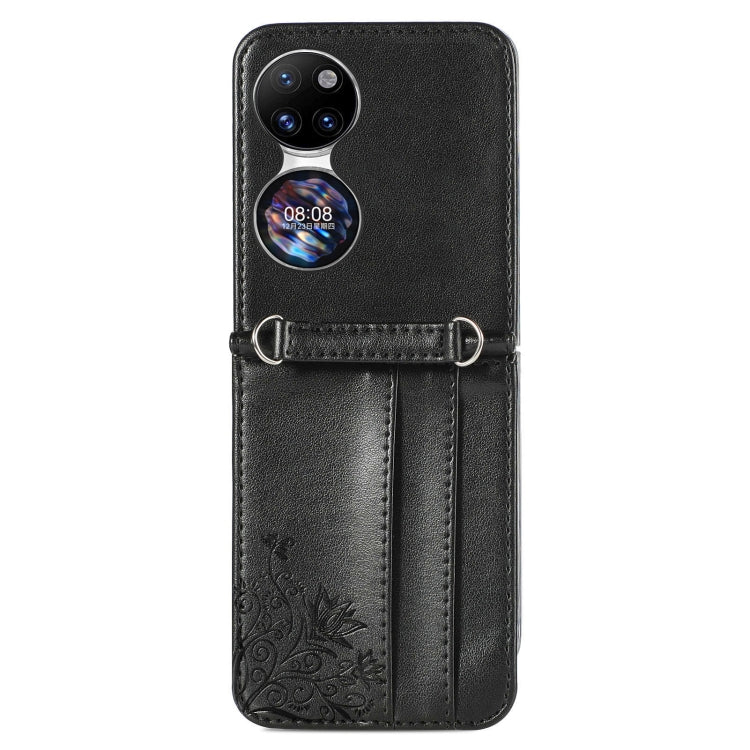 For Huawei P50 Pocket Diagonal Embossed Card Folding Phone Case(Black) - Huawei Cases by buy2fix | Online Shopping UK | buy2fix