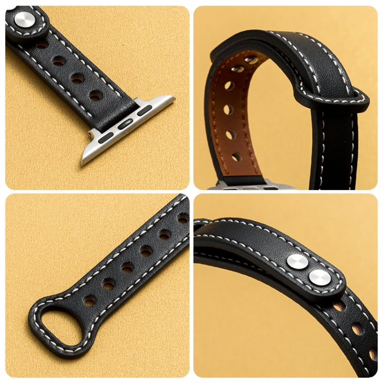 Microfiber Leather Double Buckle Watch Band for Apple Watch Series 9&8&7 41mm / SE 3&SE 2&6&SE&5&4 40mm / 3&2&1 38mm (Beige) - Watch Bands by buy2fix | Online Shopping UK | buy2fix