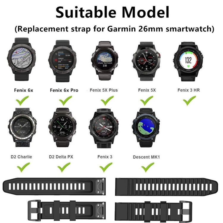 For Garmin Fenix 6X Pro 26mm Silicone Watch Band(Black) - Watch Bands by buy2fix | Online Shopping UK | buy2fix