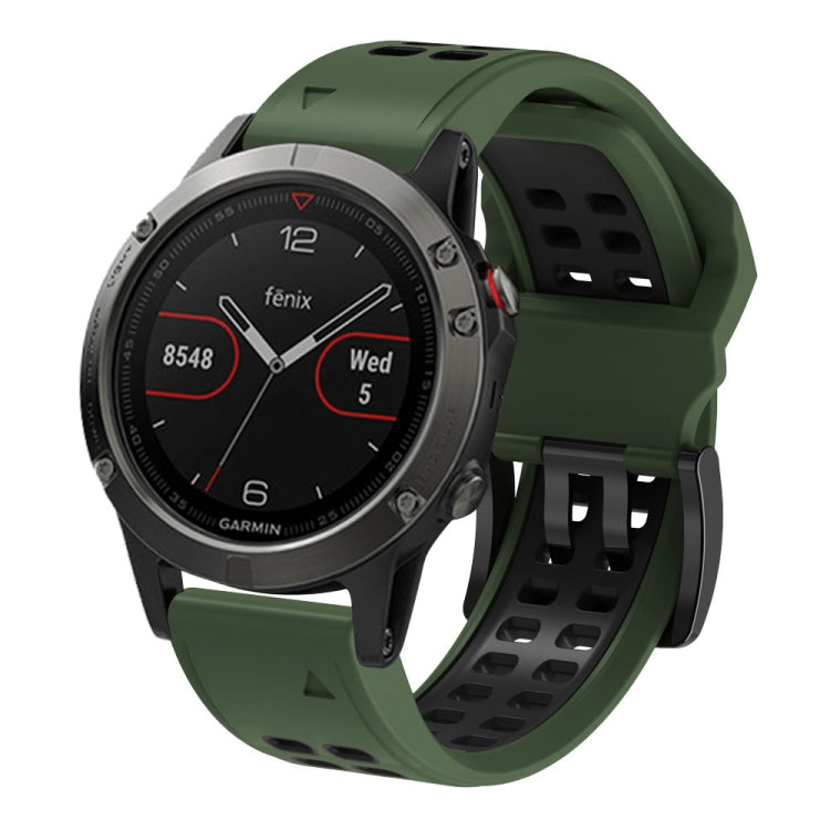 For Garmin Fenix 7X 26mm Two-Color Two-Hole Silicone Quick Release Watch Band(Army Green Black) - Watch Bands by buy2fix | Online Shopping UK | buy2fix