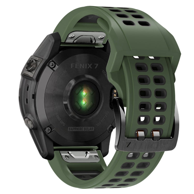 For Garmin Fenix 7X 26mm Two-Color Two-Hole Silicone Quick Release Watch Band(Army Green Black) - Watch Bands by buy2fix | Online Shopping UK | buy2fix