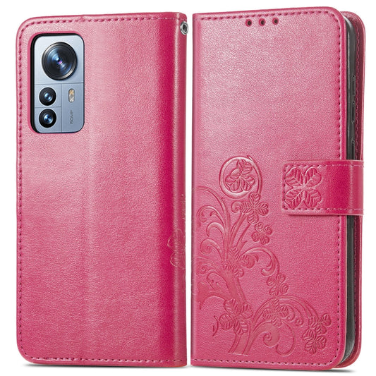 For Xiaomi 12 Pro Four-leaf Clasp Embossed Buckle Leather Phone Case(Magenta) by buy2fix