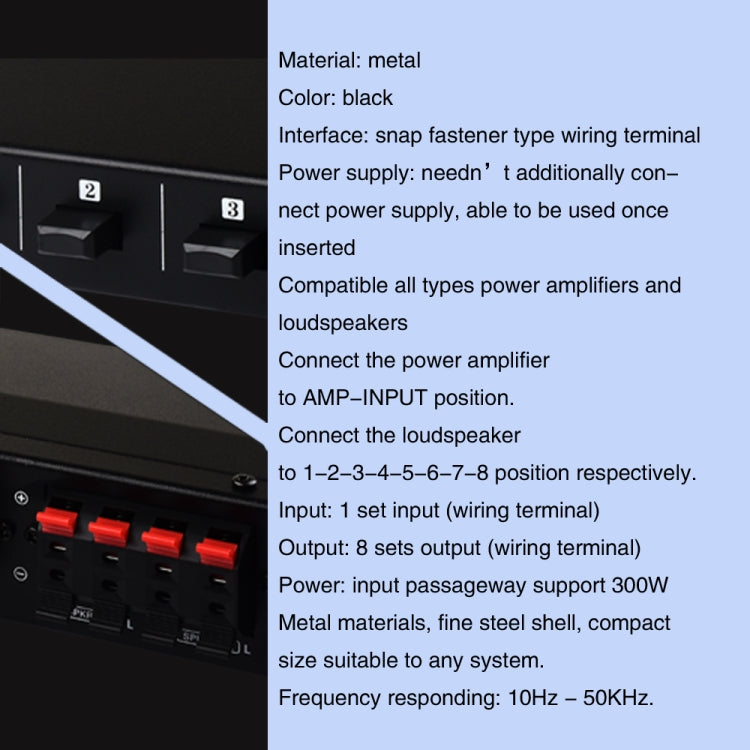 100W 1 In 8 Out Power Amplifier Box Distribute Switcher Loudspeaker by buy2fix