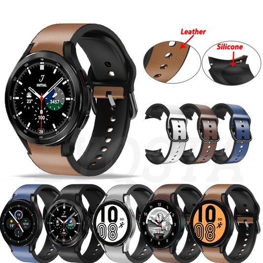 For Samsung Galaxy Watch 4 Classic 46mm 20mm Silicone Pasted Leather Watch Band(Black) by buy2fix