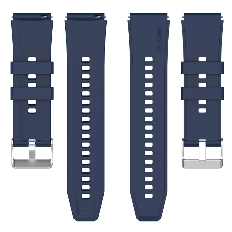 For Huawei Watch GT 3 Pro 46mm 22mm Protruding Head Silver Buckle Silicone Watch Band(Dark Blue) - Watch Bands by buy2fix | Online Shopping UK | buy2fix