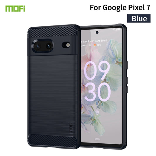 For Google pixel 7 5G MOFI Gentleness Series Brushed Texture Carbon Fiber TPU Phone Case(Blue) by MOFI