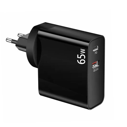 PD-65W USB-C / Type-C + QC3. 0 USB Laptop Charging Adapter, EU Plug / US Plug(Black) by buy2fix