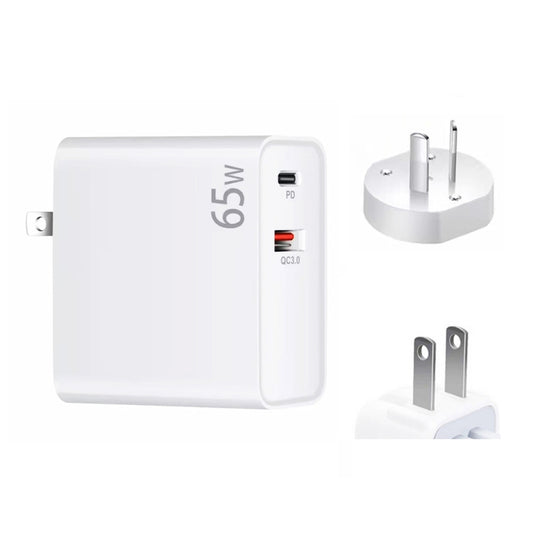 PD-65W USB-C / Type-C + QC3. 0 USB Laptop Charging Adapter + 2m USB-C / Type-C to USB-C / Type-C Data Cable Set, AU Plug / US Plug(White) by buy2fix