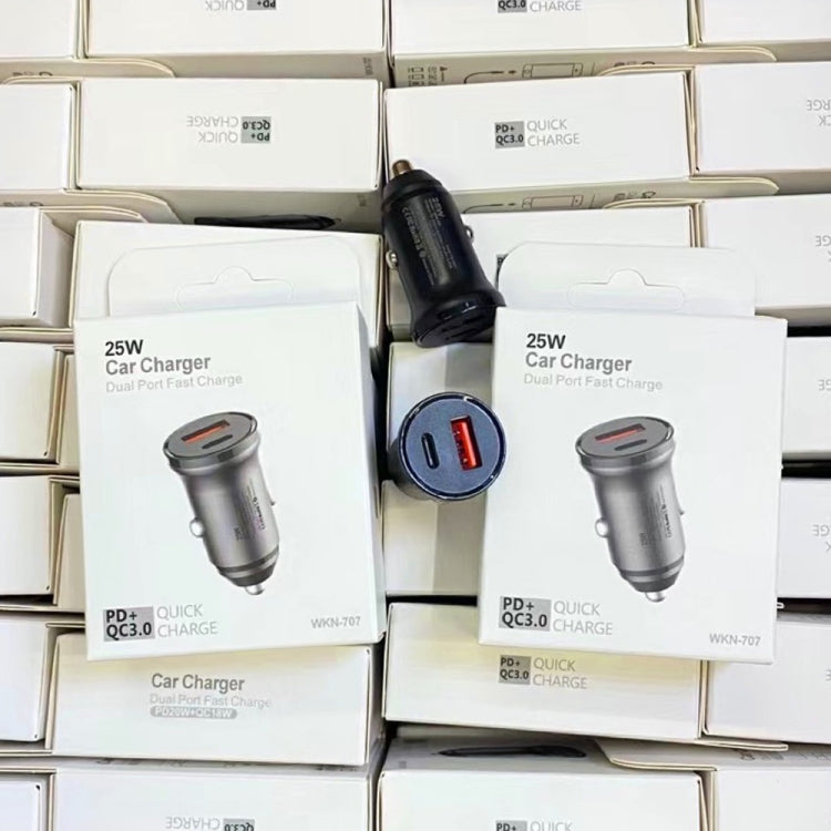 WKN-707 PD 20W USB-C / Type-C + QC 3.0 25W USB Mini Car Charger with USB-C / Type-C to 8 Pin Data Cable, Cable Length: 1m(White) by buy2fix