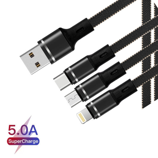 XJ-76 40W 5A 3 in 1 USB to 8 Pin + Type-C + Micro USB Super Flash Charging Cable, Length: 1.18m(Black) by buy2fix