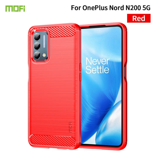 For Oneplus Nord N200 5G MOFI Gentleness Series Brushed Texture Carbon Fiber Soft TPU Phone Case(Red) by MOFI