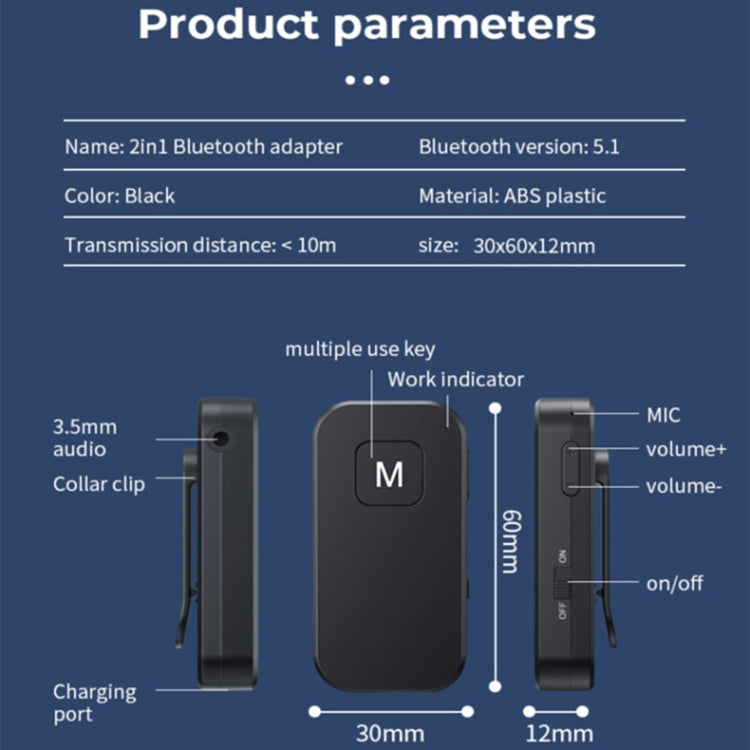 BT03 2 in 1 Bluetooth 5.1 Audio Receiver & Transmitter Car Hands-free Calls - Audio Receiver Transmitter by buy2fix | Online Shopping UK | buy2fix
