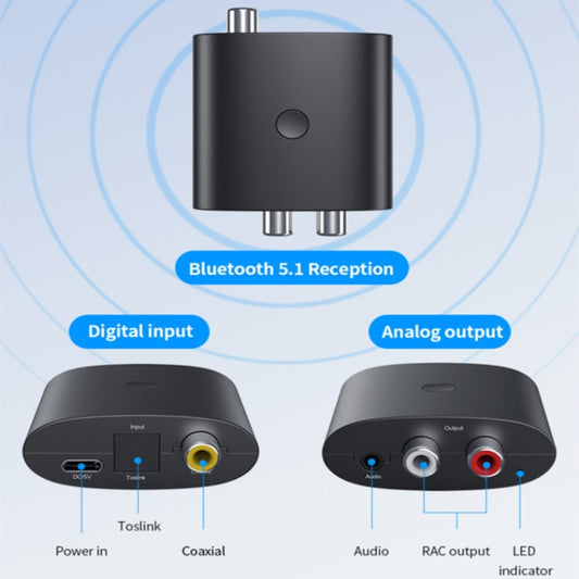 BT-B36 Bluetooth 5.1 Audio Receiver TV Fiber Coaxial Digital to Analog Converter - Audio Receiver Transmitter by buy2fix | Online Shopping UK | buy2fix