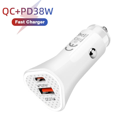TE-P23 38W PD 20W USB-C / Type-C + QC3. 0 USB Triangle Car Charger + USB to 8 Pin Data Cable, Length: 1m(White) by buy2fix